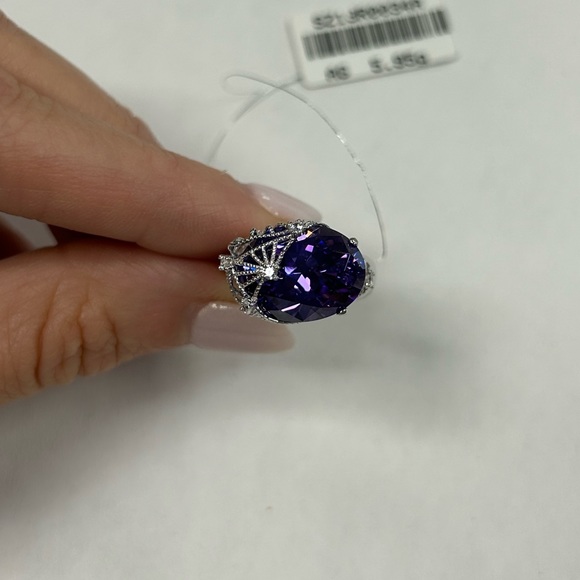 Suzy Levian Sterling Silver Purple Oval CZ Ring NWT - Picture 2 of 8